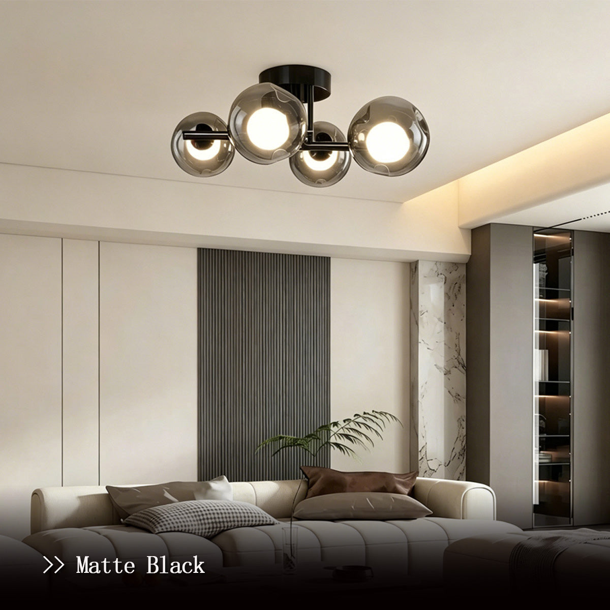 Contemporary Smoke Glass Flush Ceiling Light - Smoke Glass Flush Mount Light in Living Room