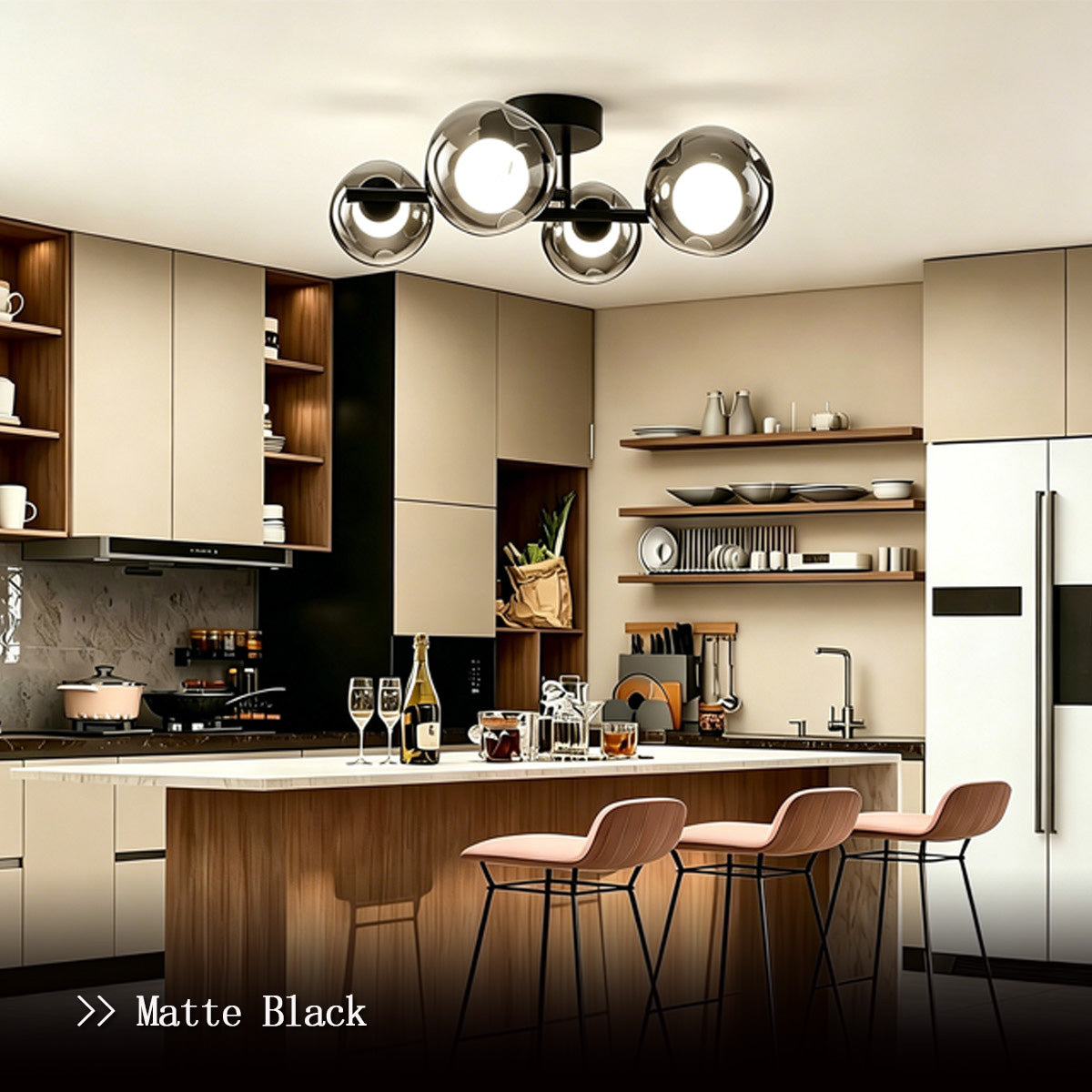 Contemporary Smoke Glass Flush Ceiling Light - smoke glass flush mount light over a round dining table