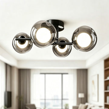 Contemporary Smoke Glass Flush Ceiling Light - Smoke Grey Glass Ball Ceiling Light Black Frame