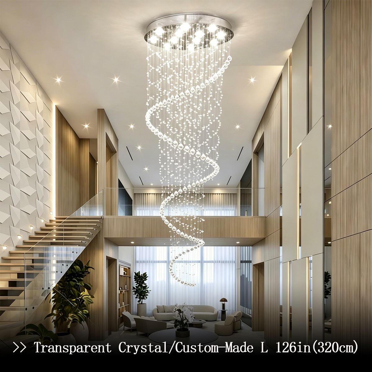 Transparent Crystal Spiral Chandelier - Crystal Spiral Chandelier for High Ceiling Living Room