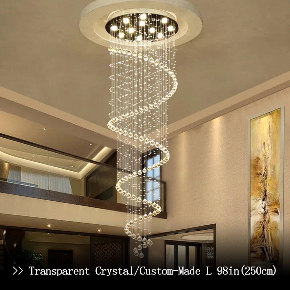 Transparent Crystal Spiral Chandelier - Crystal Spiral Chandelier in Luxury Foyer Entryway