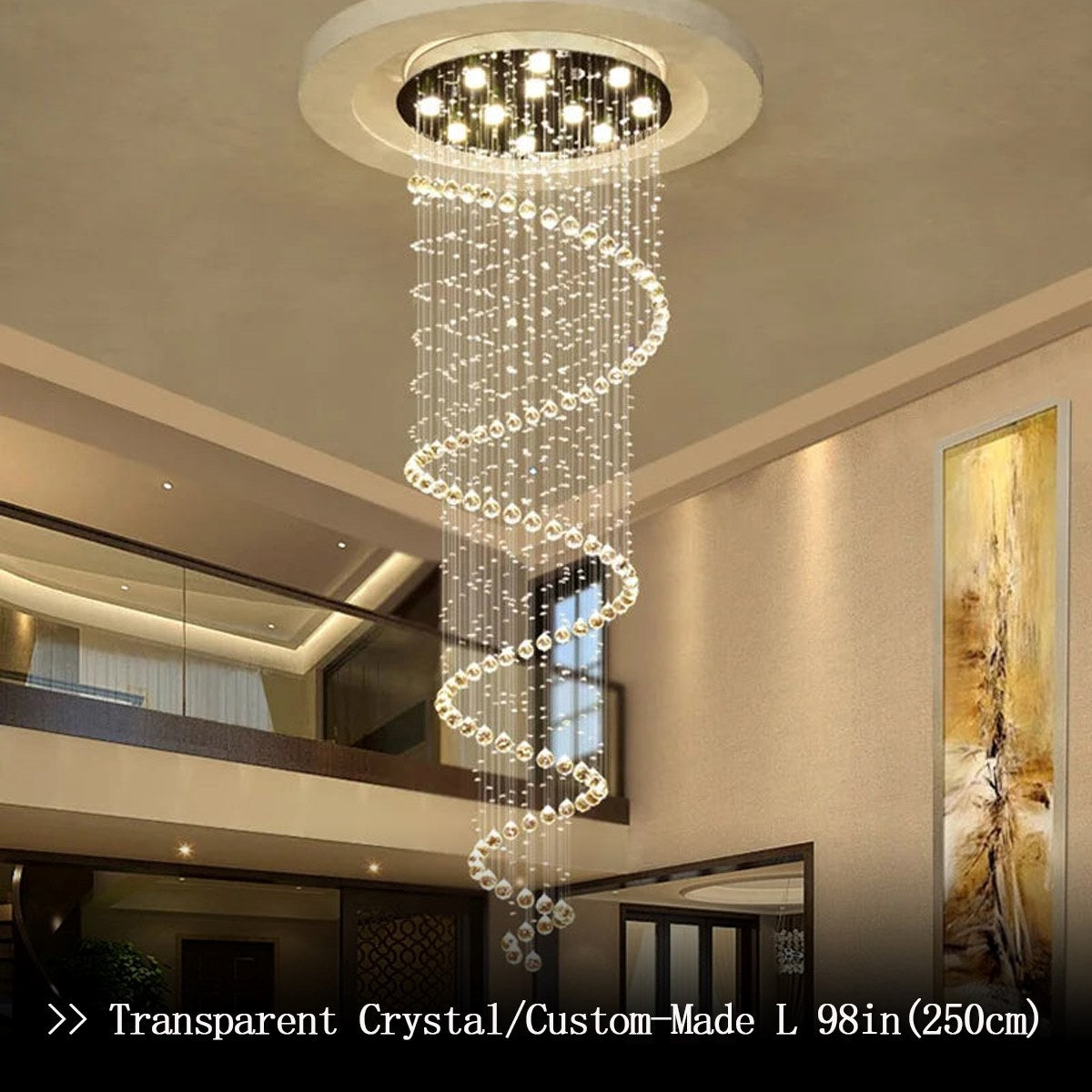 Transparent Crystal Spiral Chandelier - Clear Crystal Spiral Pendant Light White Background