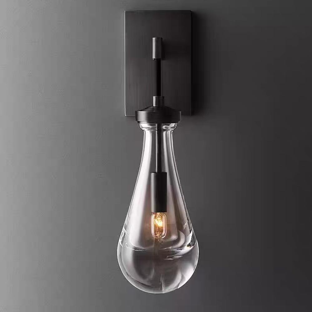 Elegant teardrop glass pendant light with a black finish
