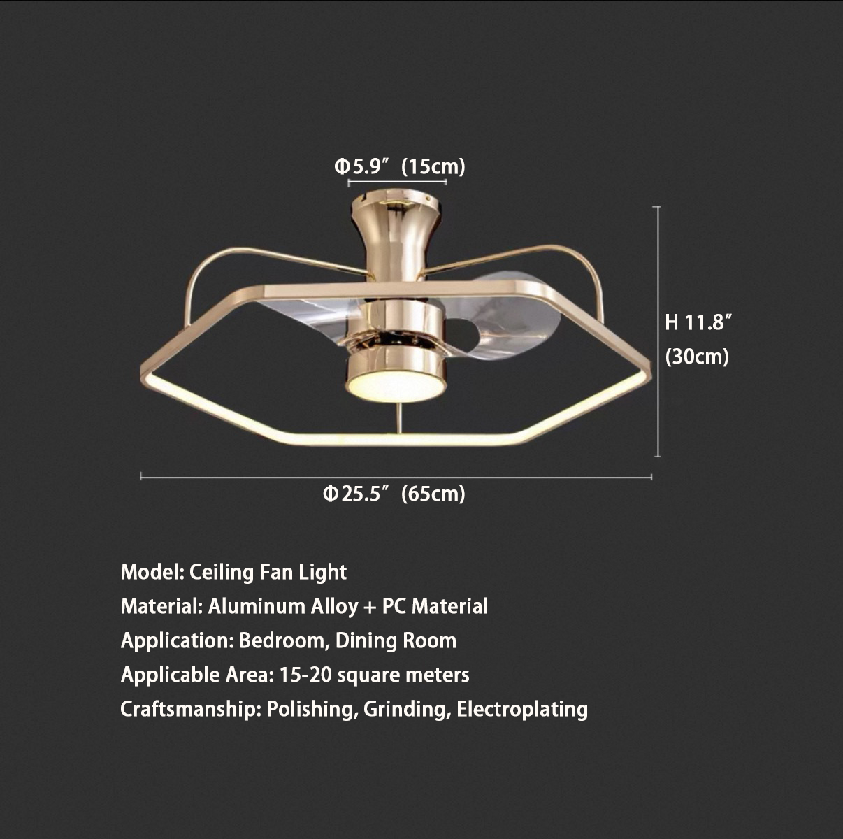 Modern Gold Invisible Ceiling Fan Light