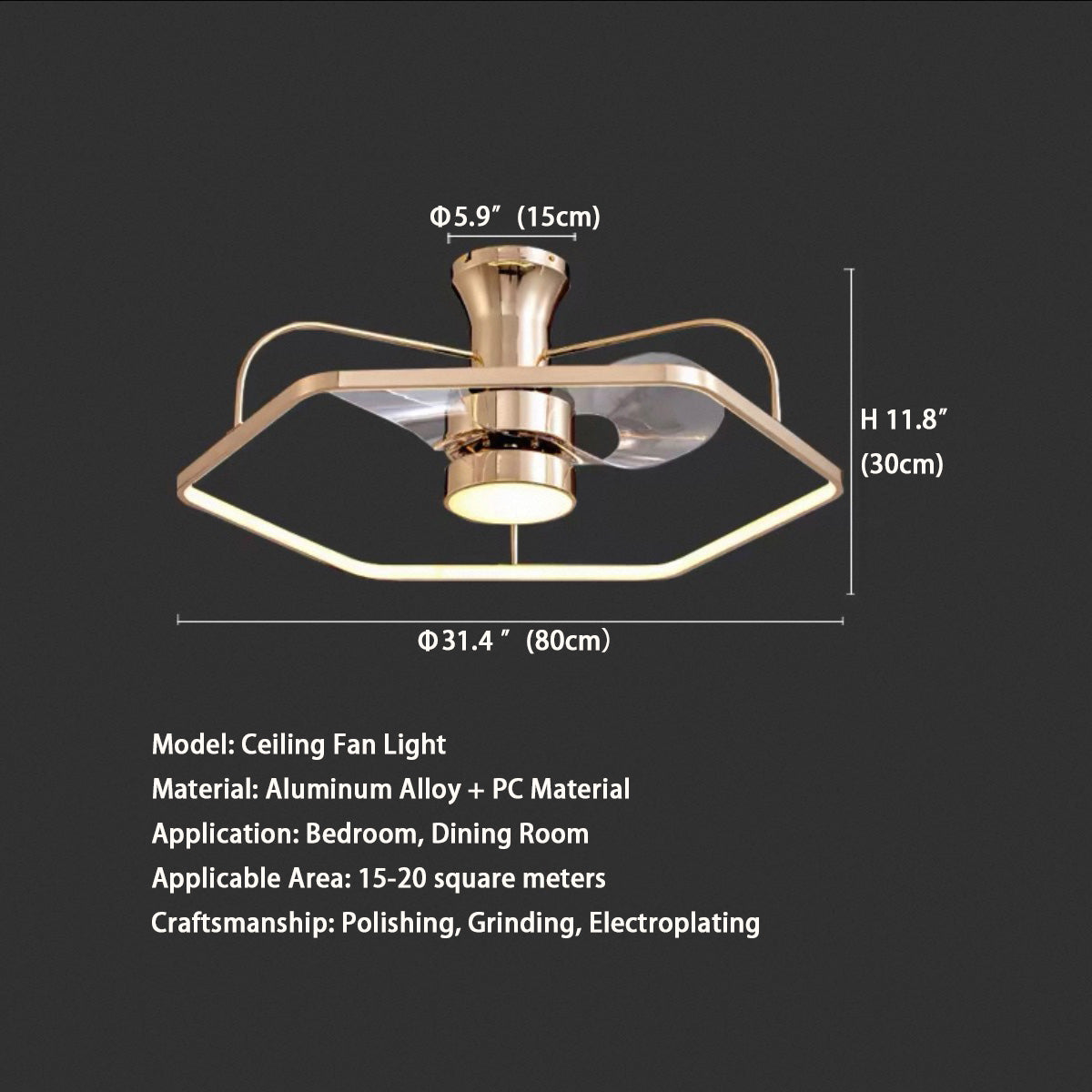 Modern Gold Invisible Ceiling Fan Light