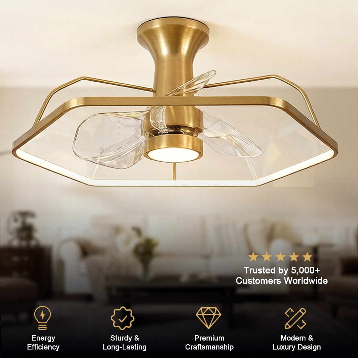 Modern Gold Invisible Ceiling Fan Light