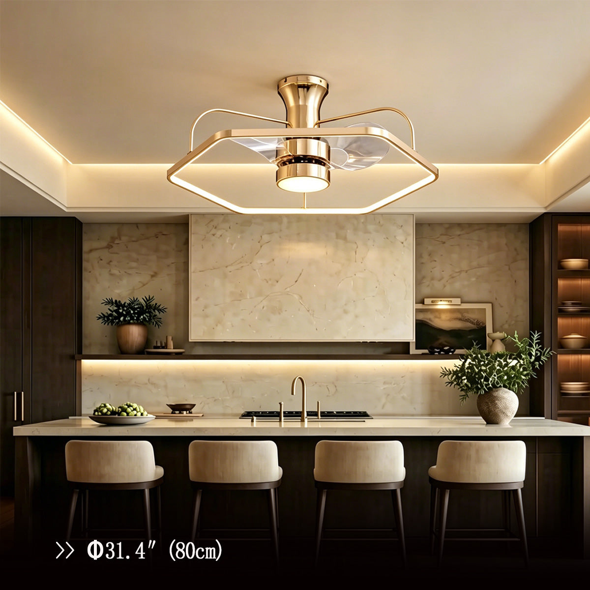 Modern Gold Invisible Ceiling Fan Light