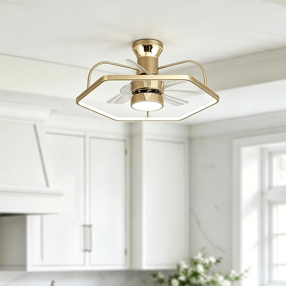 Modern Gold Invisible Ceiling Fan Light - Clear Blade Gold Ceiling Fan Living Room