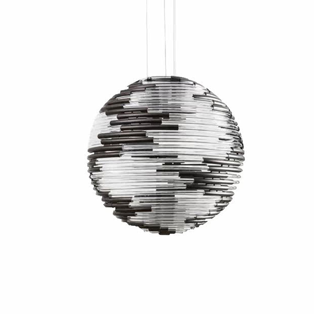 Glass Globe Pendant Light installed in a foyer with high ceiling and staircase