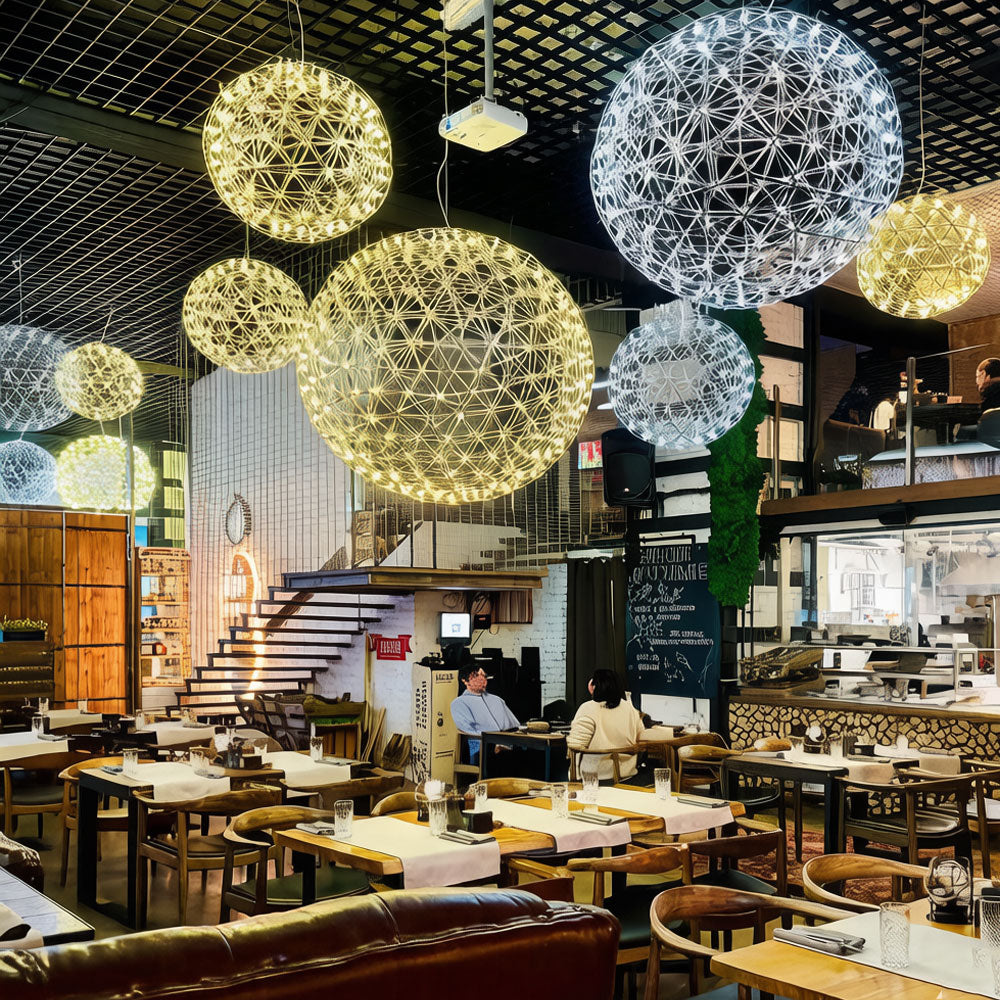 Modern Geometric Sphere Pendant Light in chrome finish option for contemporary interiors