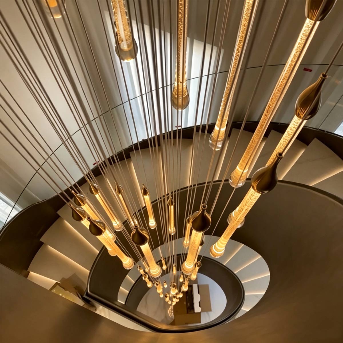 Long Teardrop Bubble Crystal Staircase Chandelier