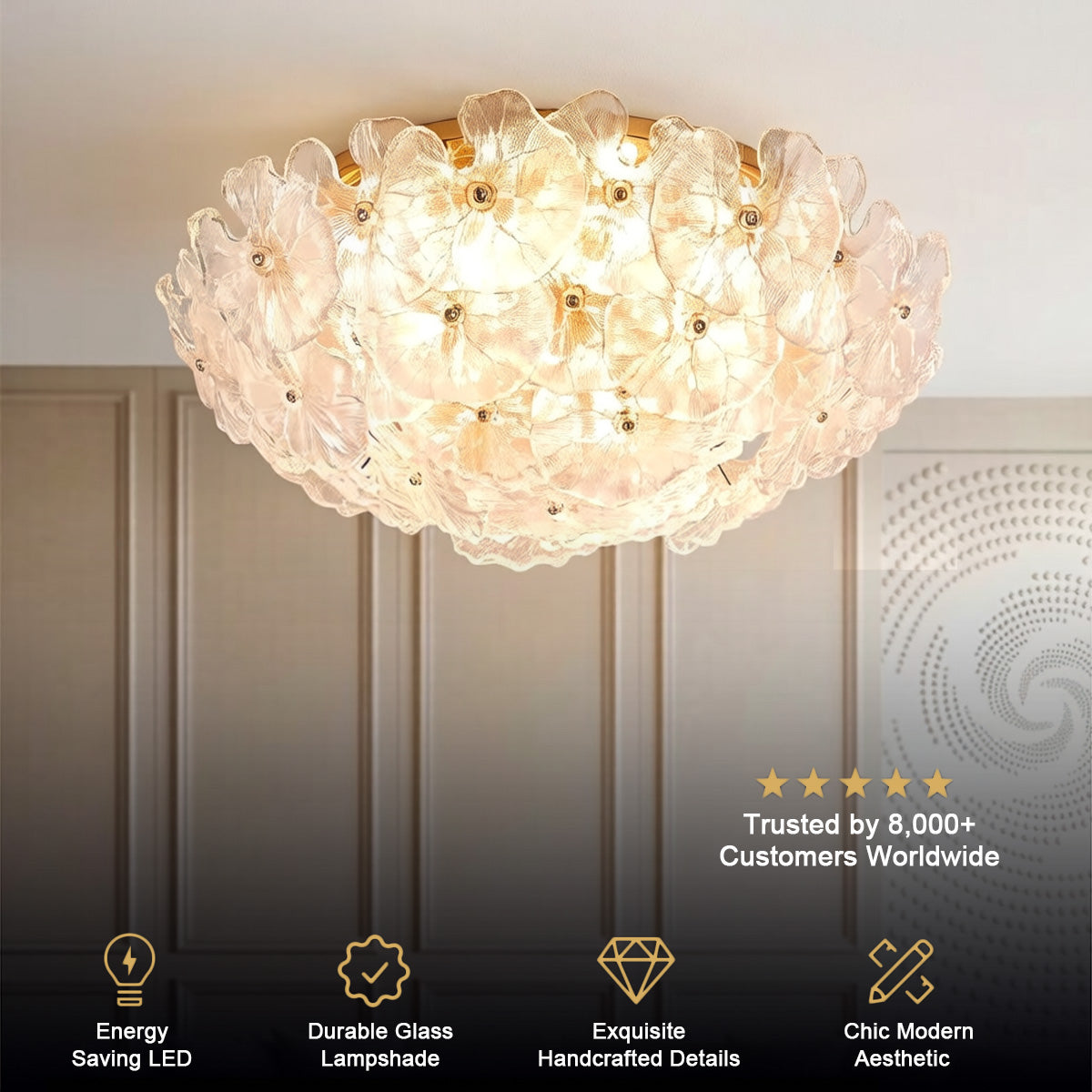 Glass Flower Flush Mount Ceiling Light for Bedroom