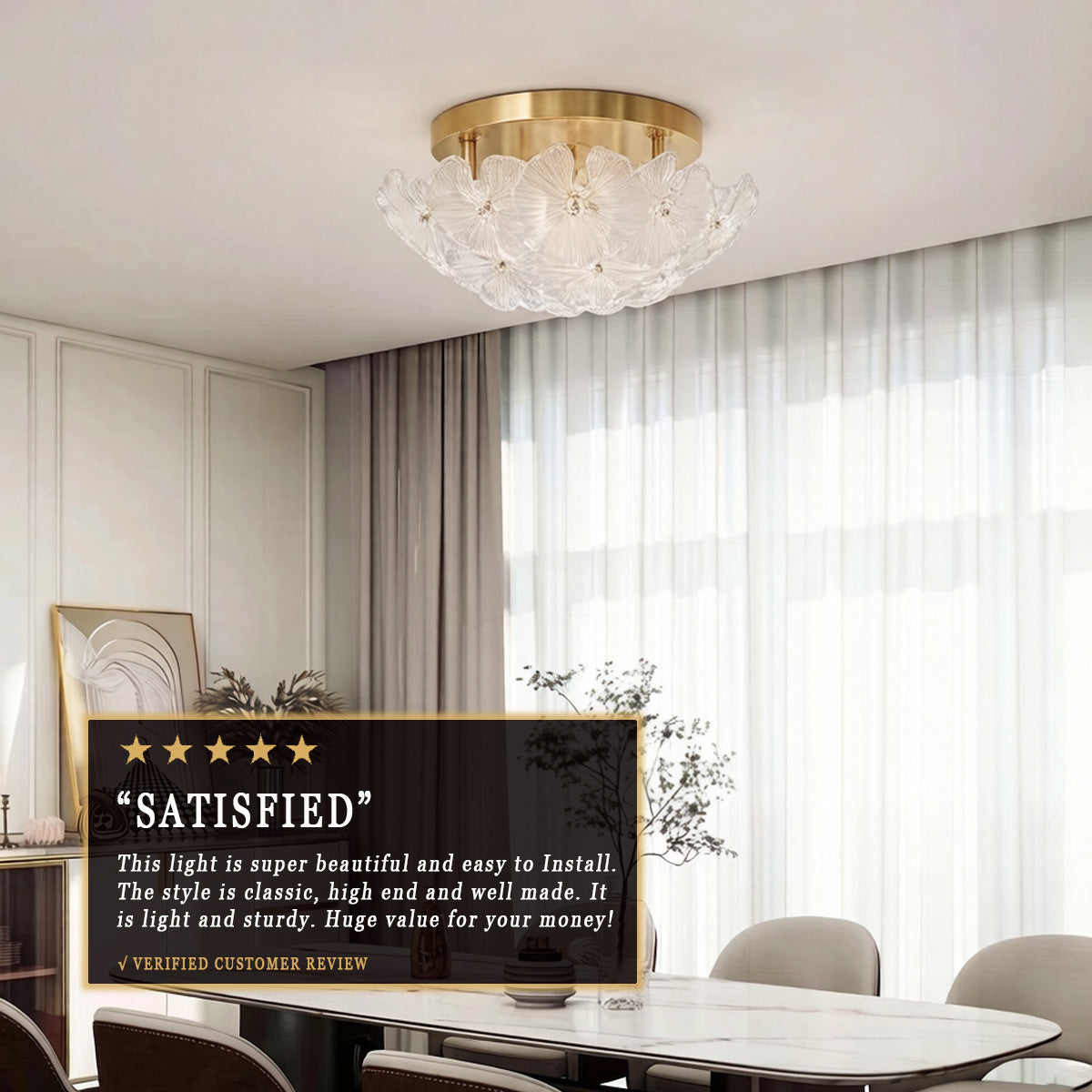 Glass Flower Flush Mount Ceiling Light for Bedroom