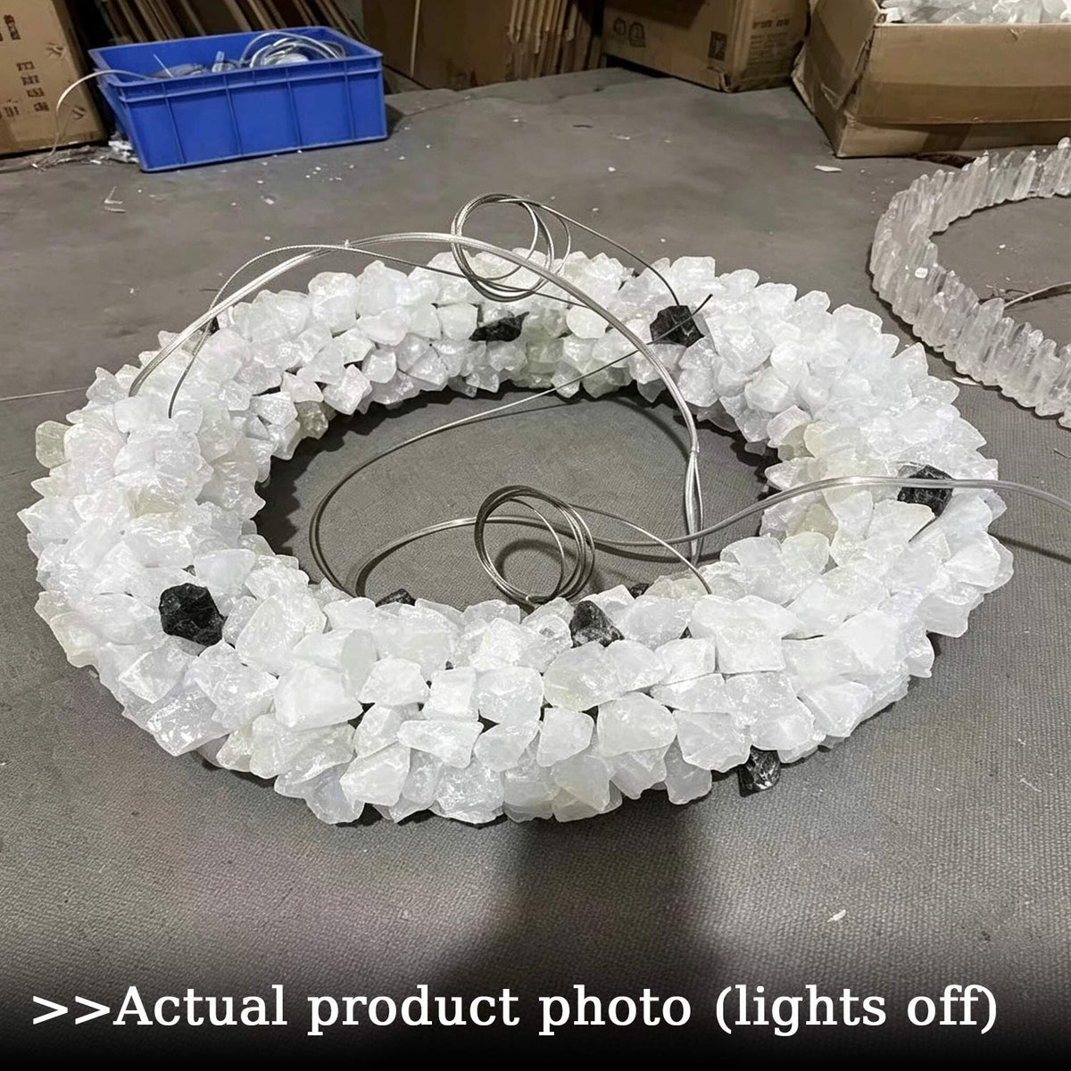 Top view of a circular crystal ring chandelier