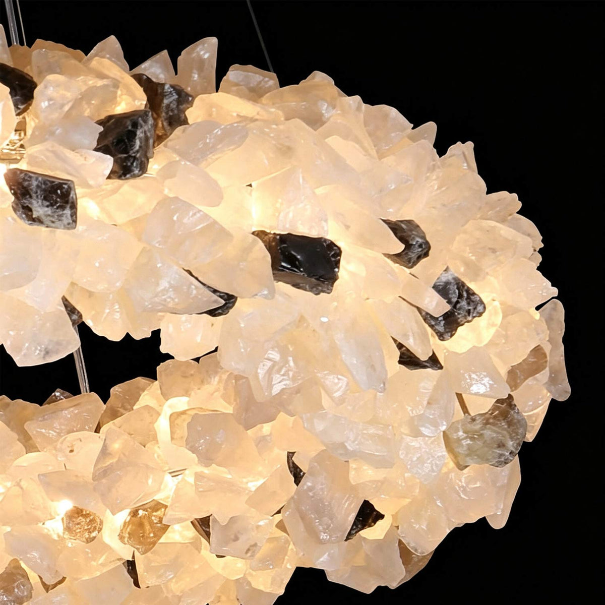 Illuminated crystal details on a luxury ring chandelier