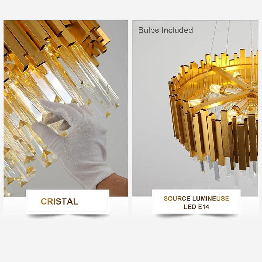 Luxury Modern Metal Crystal Chandelier - close-up of precision-cut optical crystals on gold metal frame