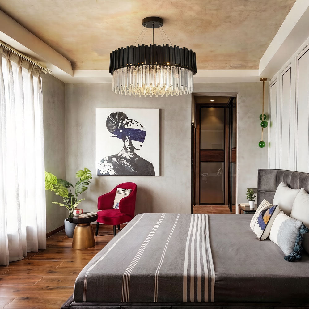 Luxury Modern Metal Crystal Chandelier - Black Metal Crystal Chandelier in Modern Bedroom