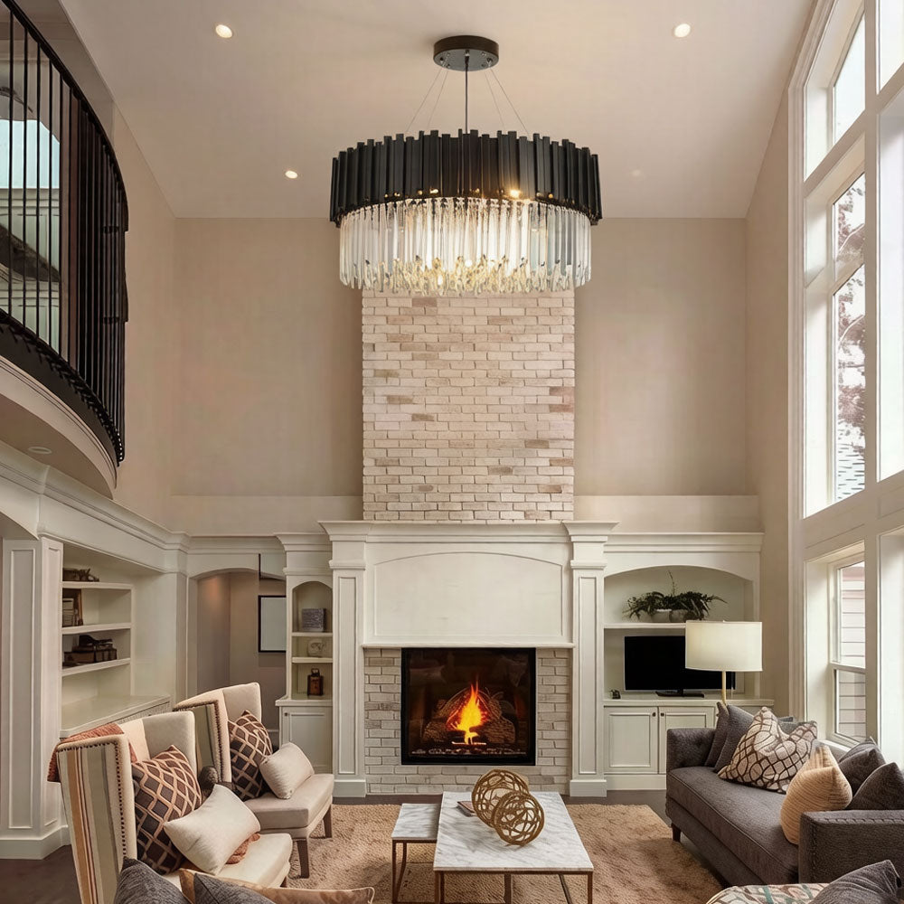 Luxury Modern Metal Crystal Chandelier - Black Crystal Chandelier in High Ceiling Living Room