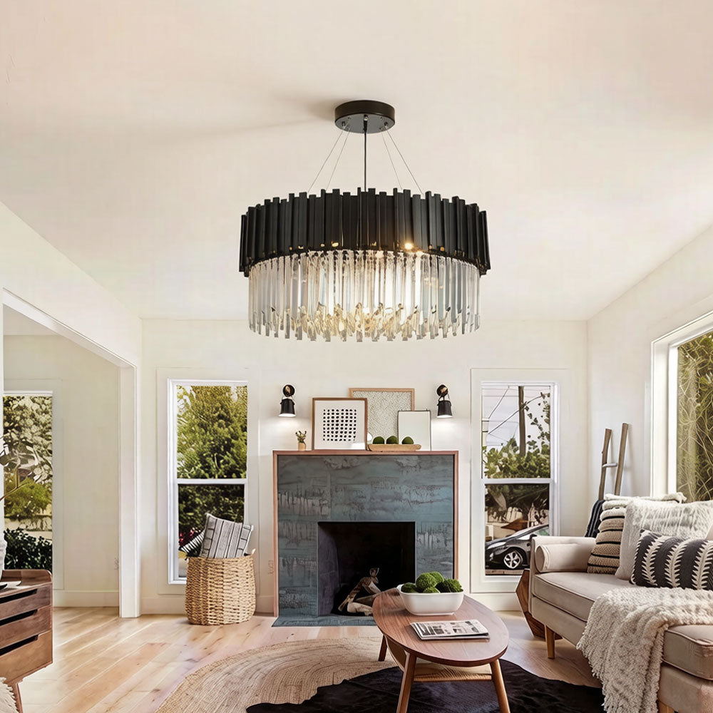 Luxury Modern Metal Crystal Chandelier - Matte Black Crystal Ceiling Light in Scandinavian Living Room