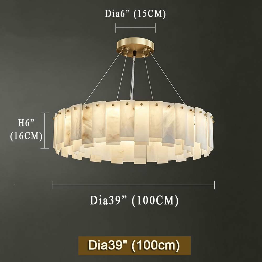Luxury Round Marble Pendant Chandelier – Brushed Gold Ring Light for Foyer or Dining Room