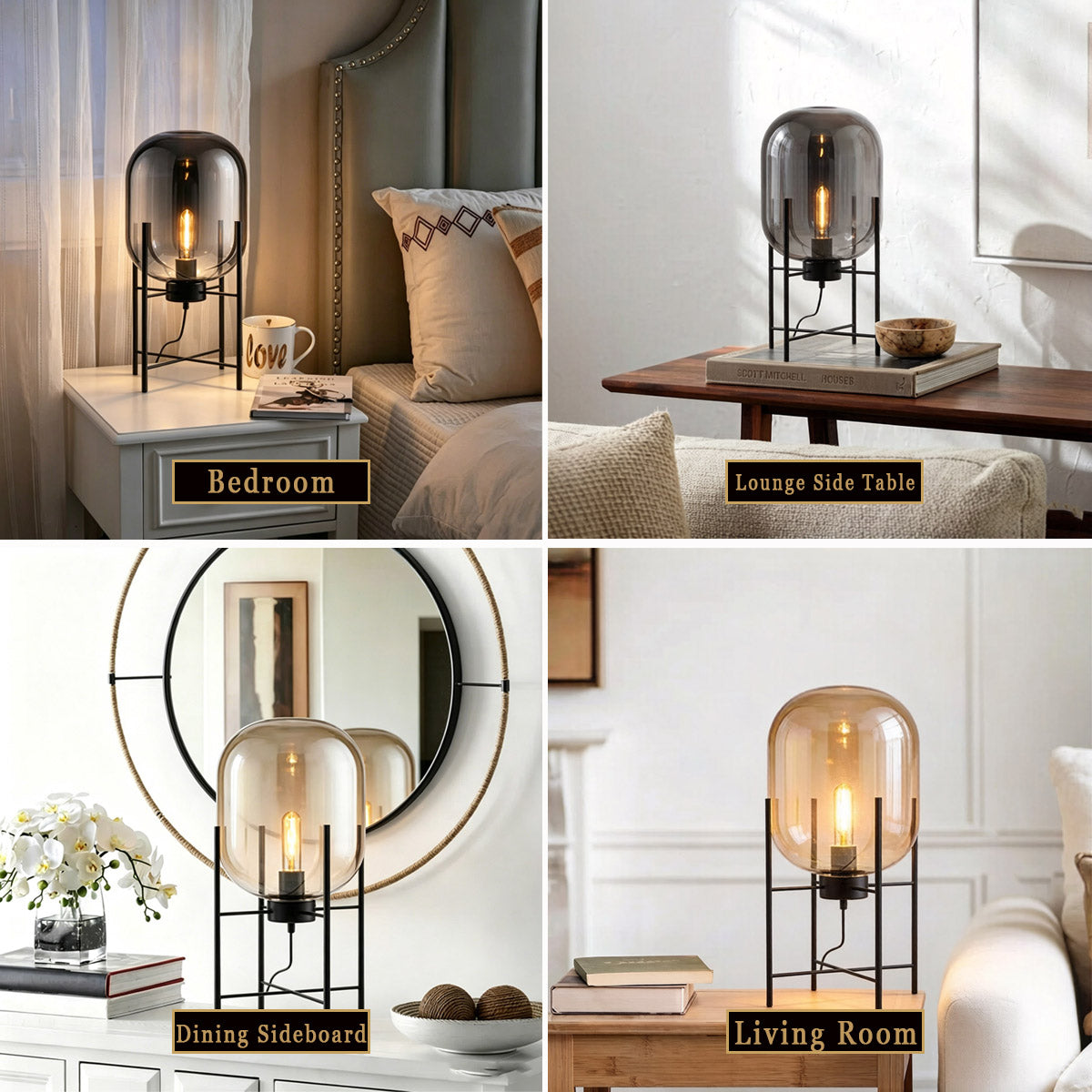 Modern Glass Globe Table Lamp for Bedroom, Living Dining Room