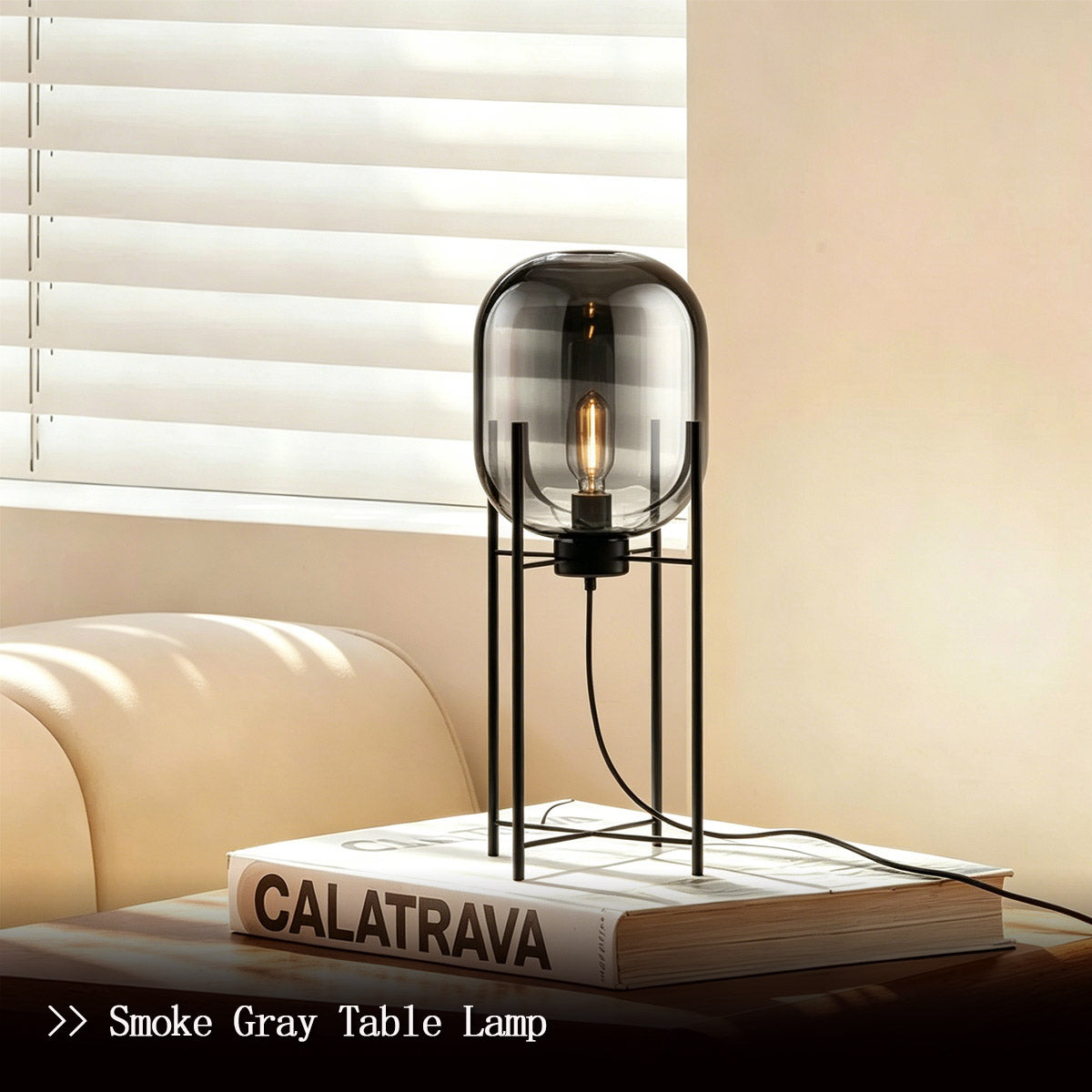 Modern Glass Globe Table Lamp - Smoke Gray Table Lamp on Bedside Table