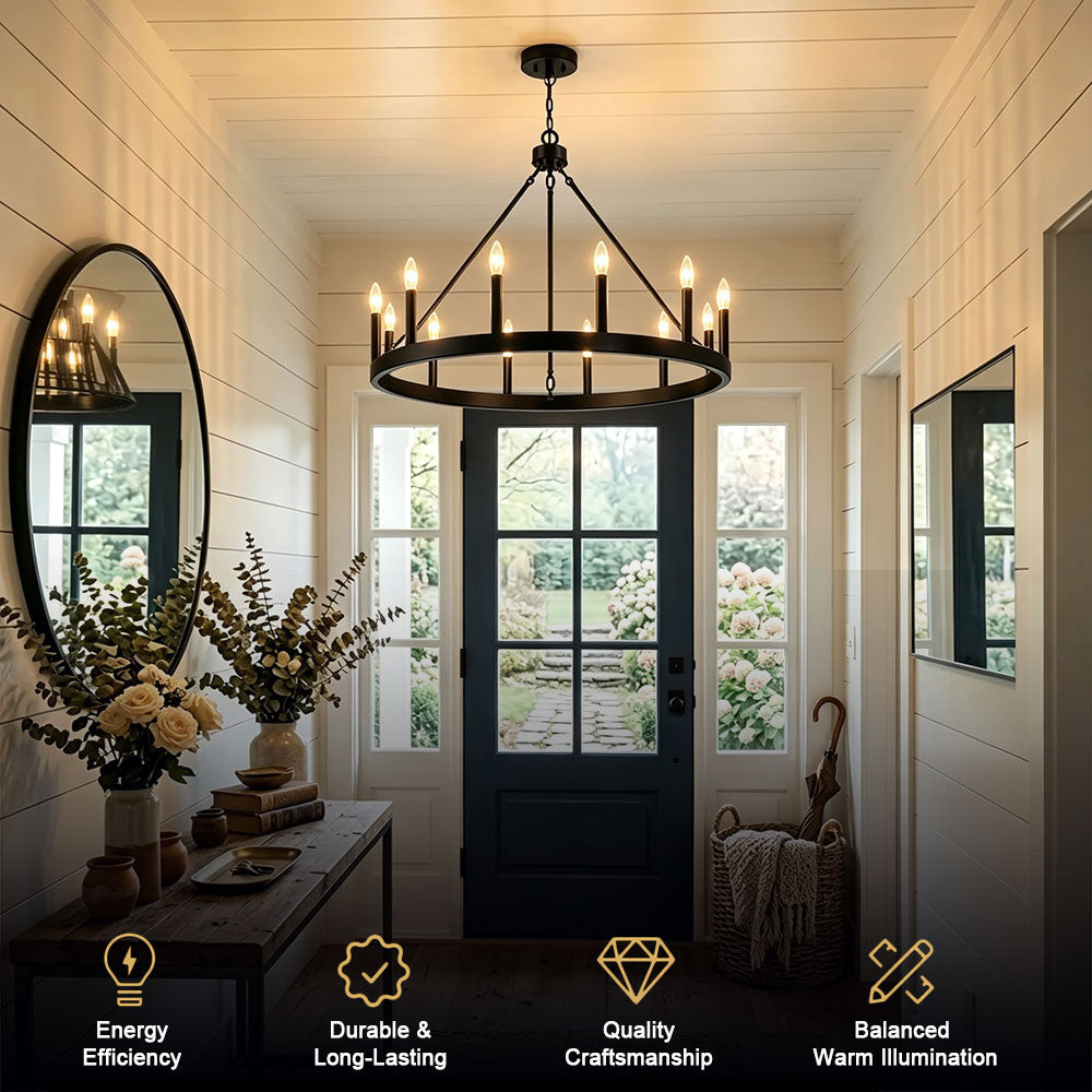 Minimalist Black Wagon Wheel Chandelier