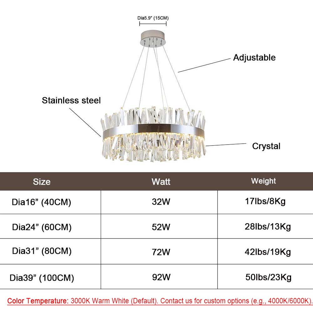 Modern crystal chandelier for living room – adjustable height