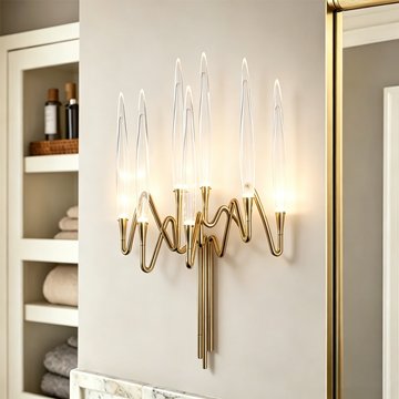 Modern Gold LED Wall Sconce - Brass Glass Wall Lamp for Bedroom Living Room
