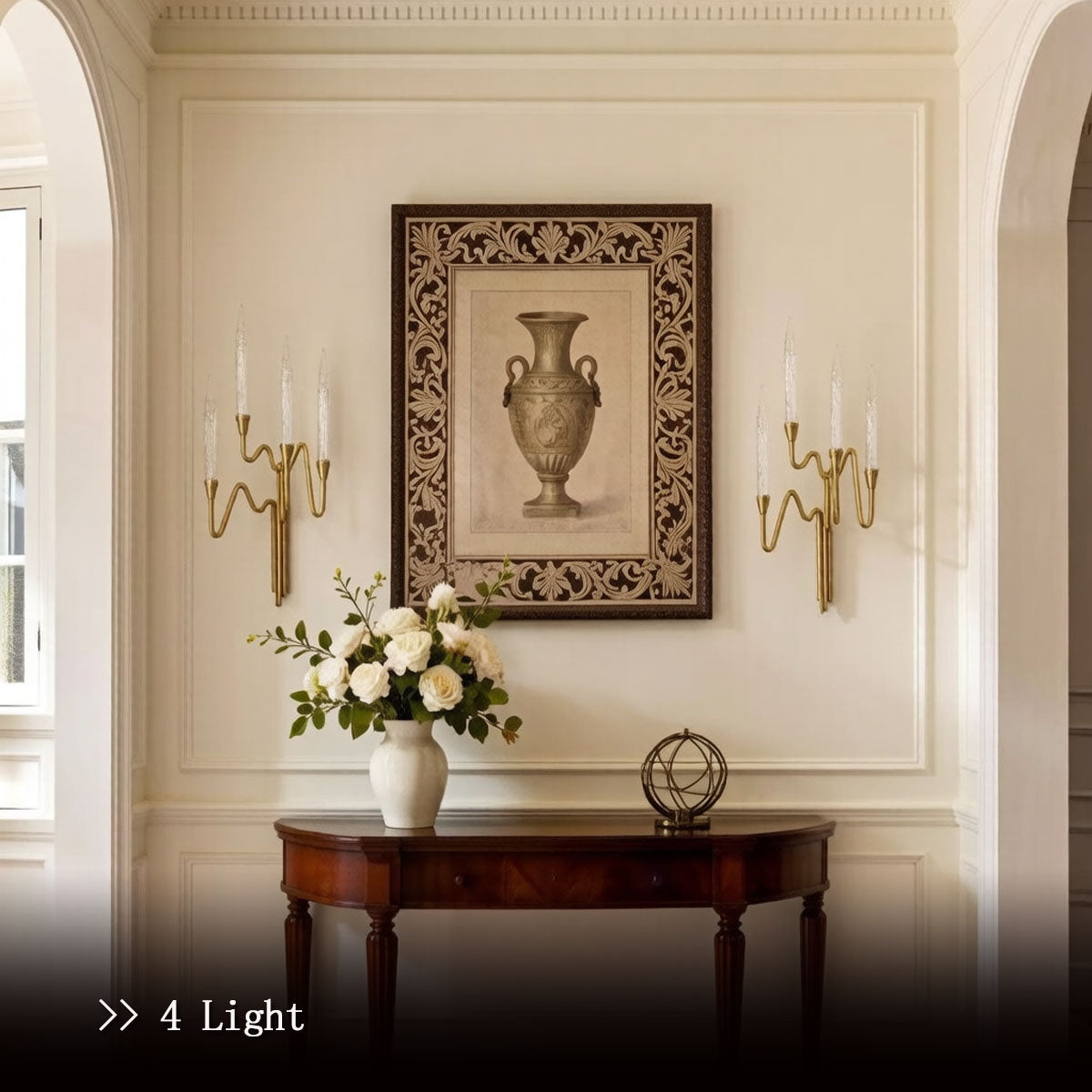 Modern Brass Glass Wall Lamp - 4 Lights Bedroom Wall Sconce