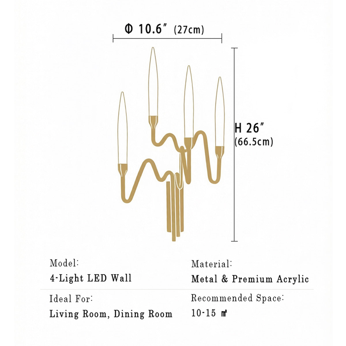 Gold LED Wall Sconce 4 Lights - Clear Glass Shade Matte Gold Frame