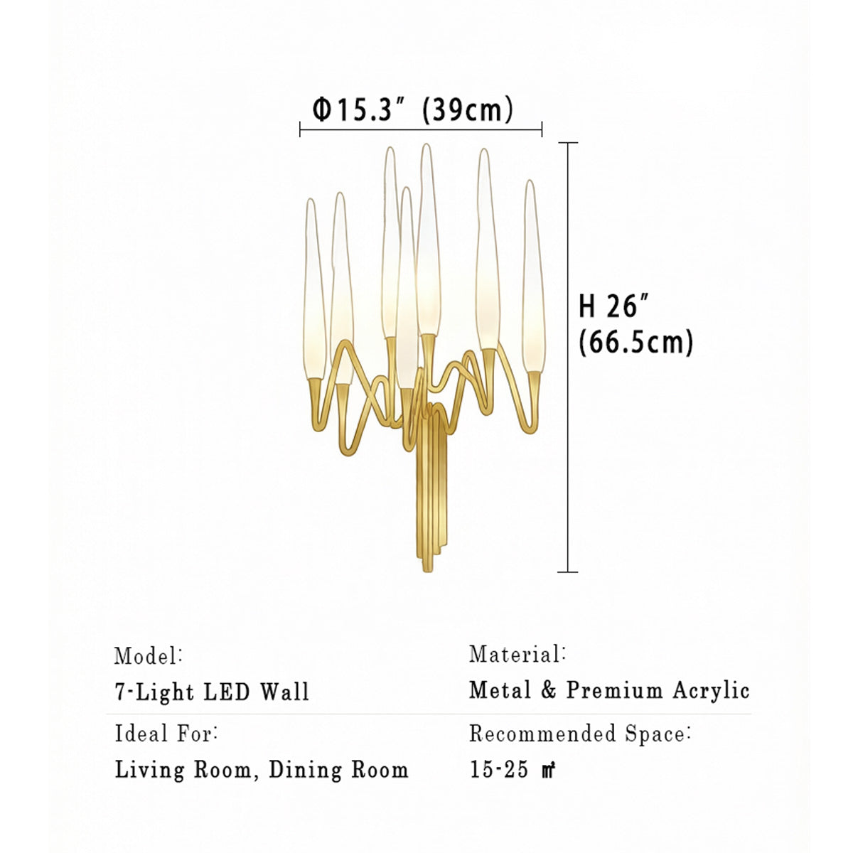 Gold LED Wall Sconce 7 Lights - Clear Glass Shade Full View