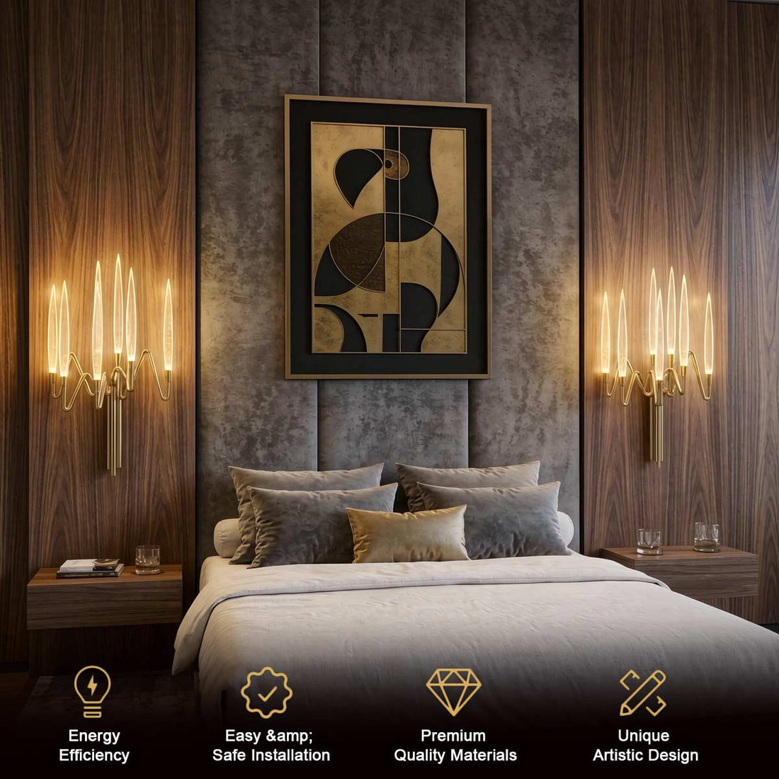Modern Gold LED Wall Sconce - Brass Glass Wall Lamp for Bedroom Living Room