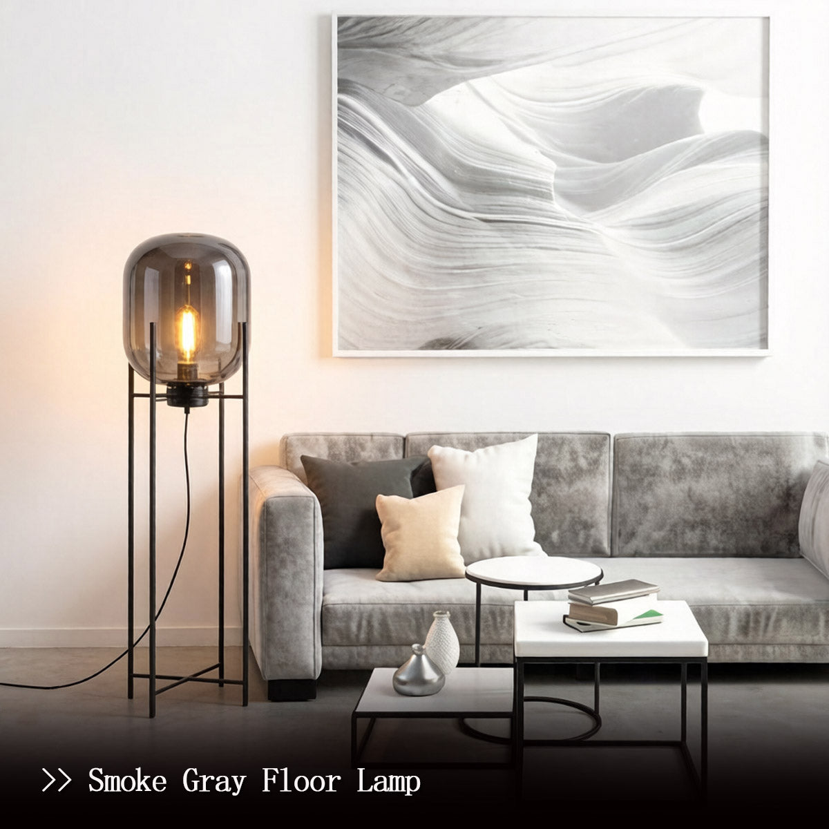 Modern Glass Floor Lamp - E27 LED Bulb Warm White 3000K Glow