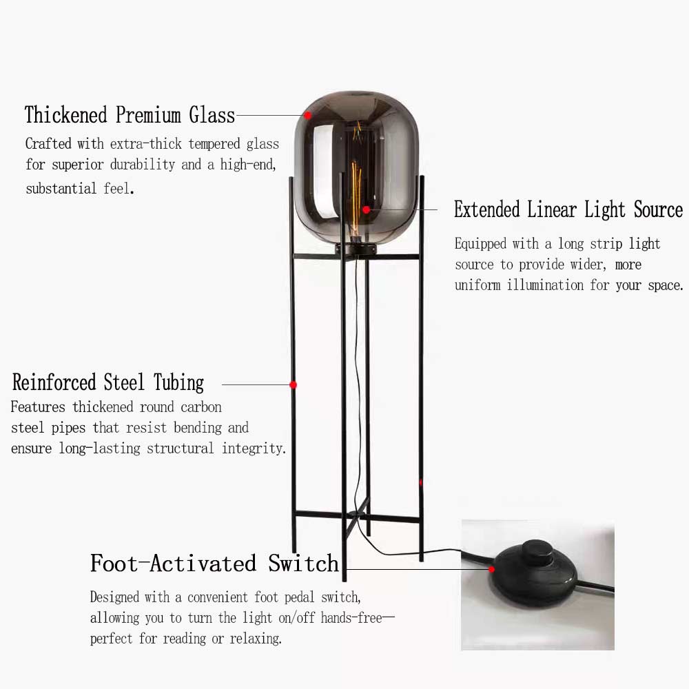 Smoke Gray Glass Floor Lamp - Mid-Century Modern Standing Lamp