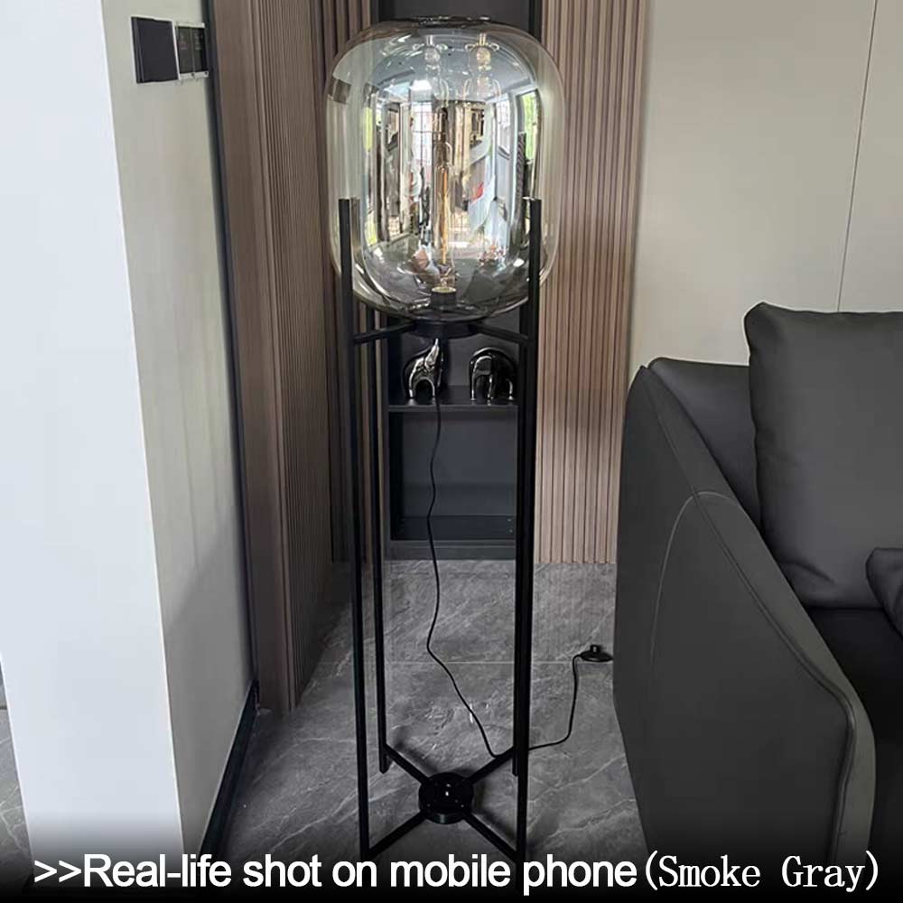 Smoke Gray Glass Floor Lamp - Industrial Minimalist Style