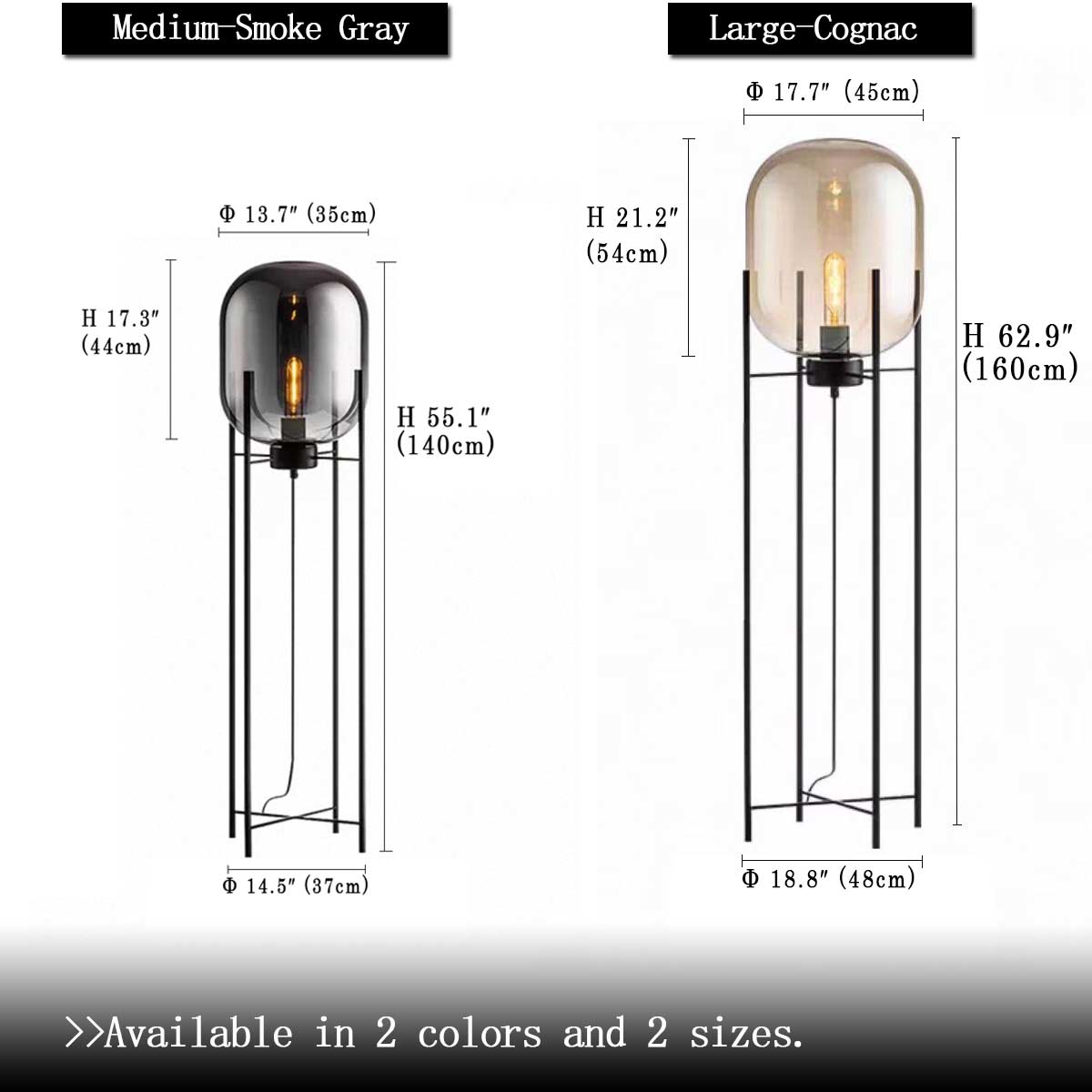 Modern Cognac Glass Floor Lamp - Living Room and Bedroom Decor