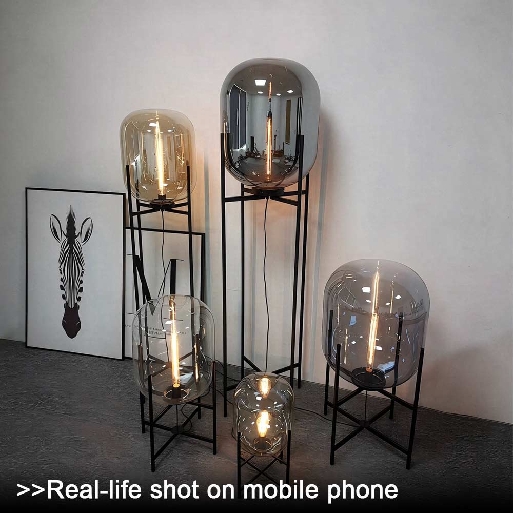 Cognac & Smoke Gray Glass Floor Lamp - Minimalist Modern Design