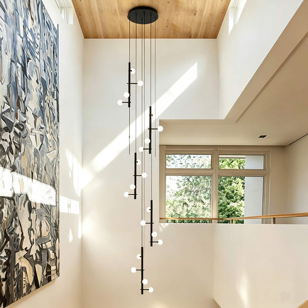 Nordic Black Globe Chandelier 20 Lights for Stair