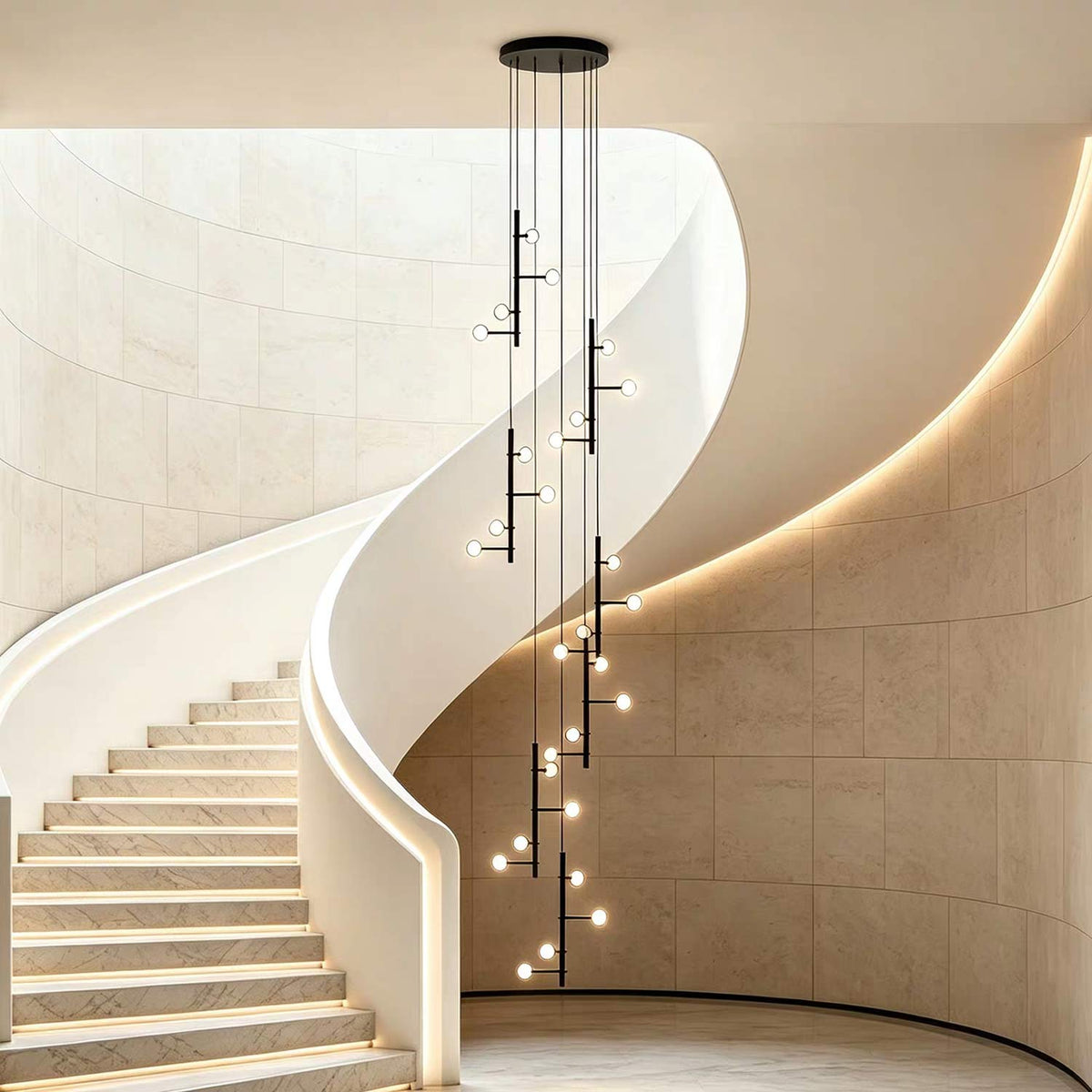 Nordic Black Globe Chandelier 28 Lights for Staircase