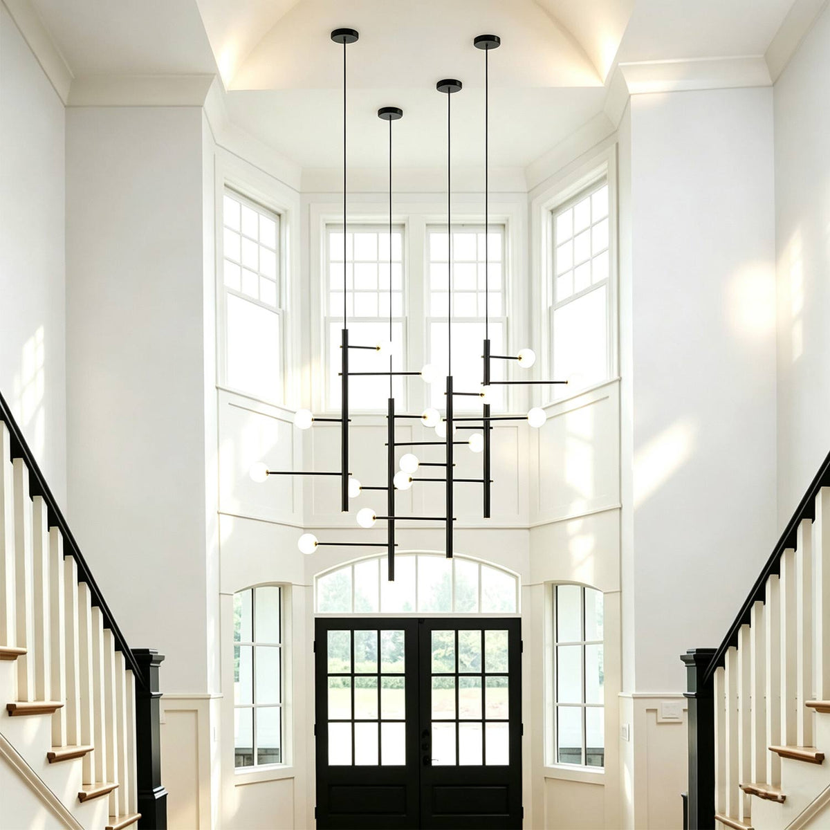 Nordic Black Globe Staircase Pendant Light 20 Lights for Foyer