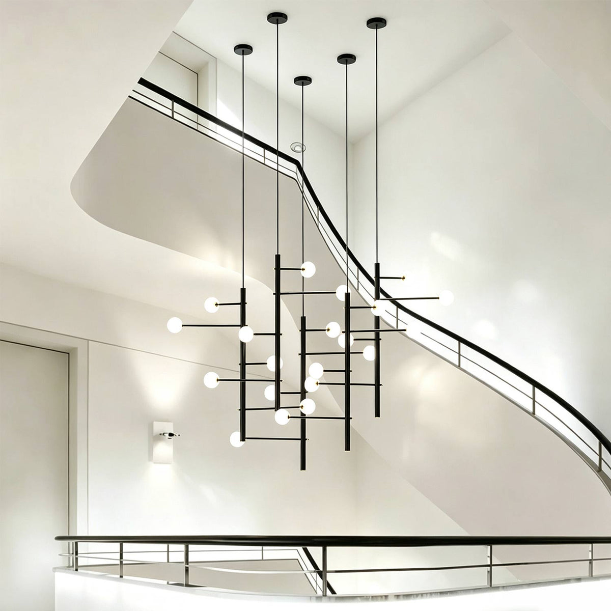 Nordic Black Globe Staircase Pendant Light 20 Lights for Stair