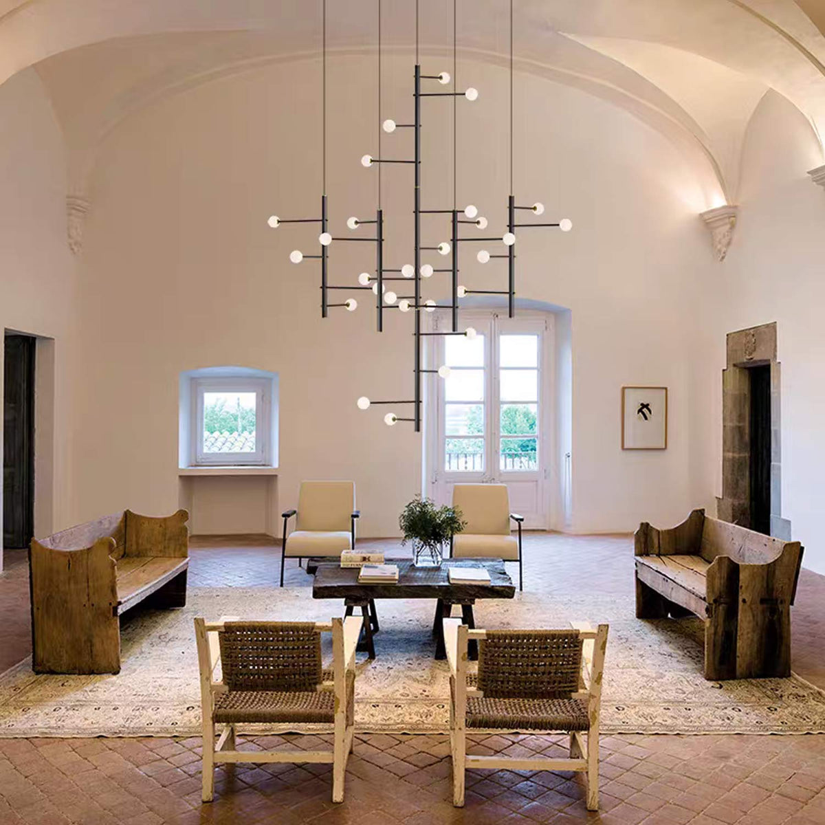 Nordic Black Globe Living Room Pendant Light 28 Lights 