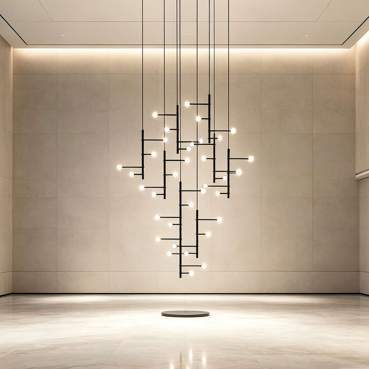 Nordic Black Globe Staircase Pendant Light 36 Lights for Living Room