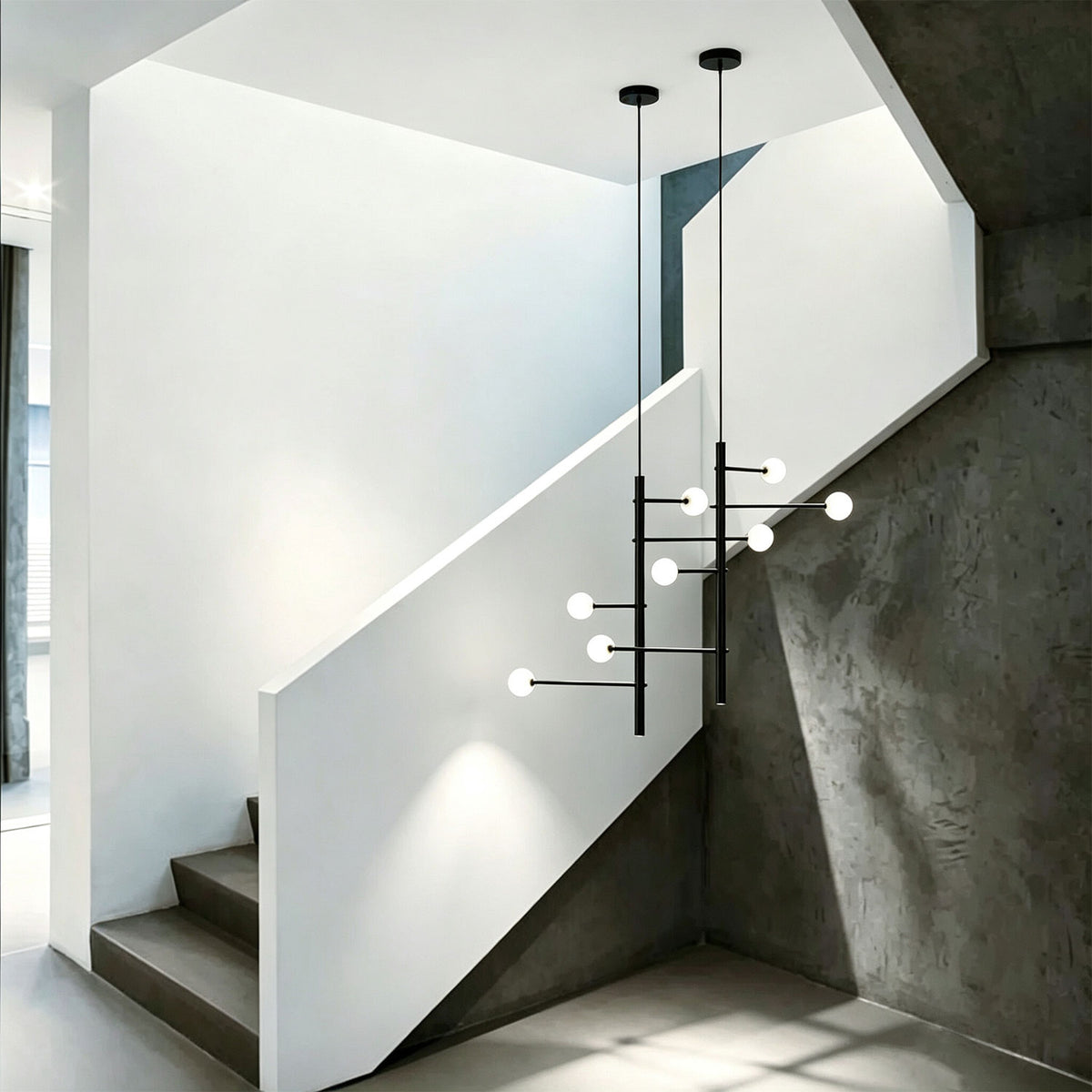 Nordic Black Globe Pendant Light 12 Lights for Staircase