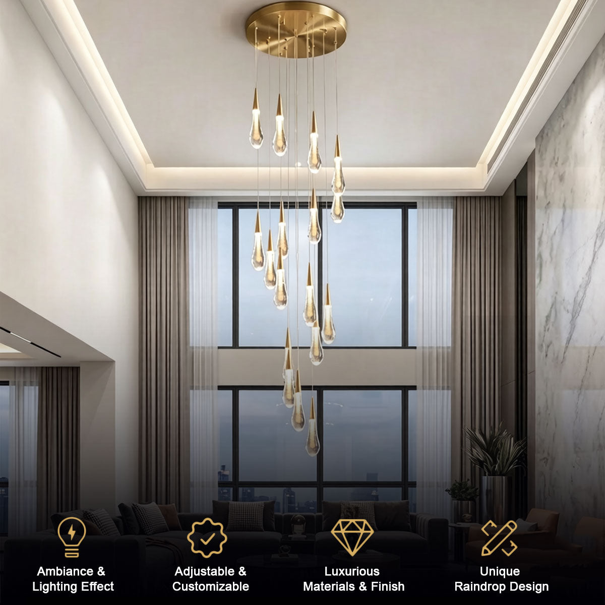 Raindrop Chandelier for High Ceilings