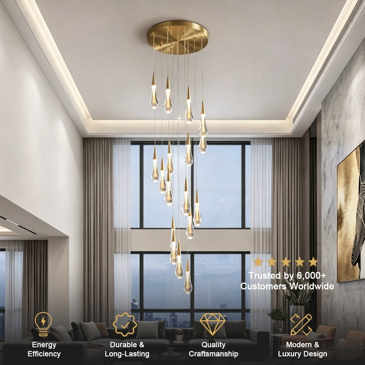 Crystal Raindrop Chandelier for Staircase 