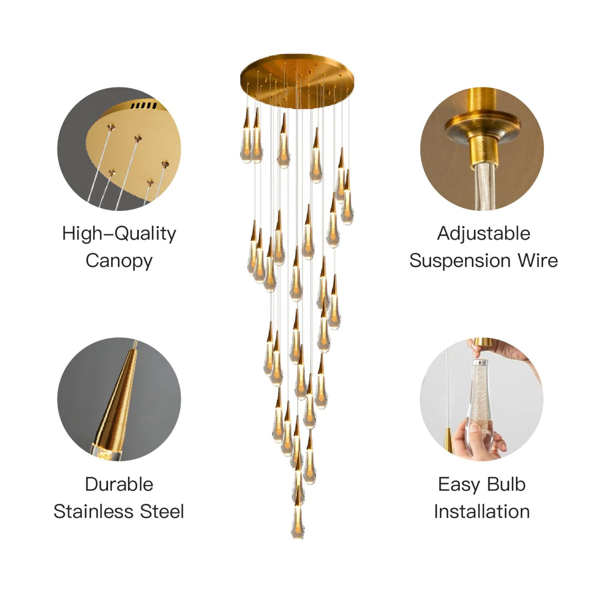 Crystal Raindrop Chandelier for Staircase