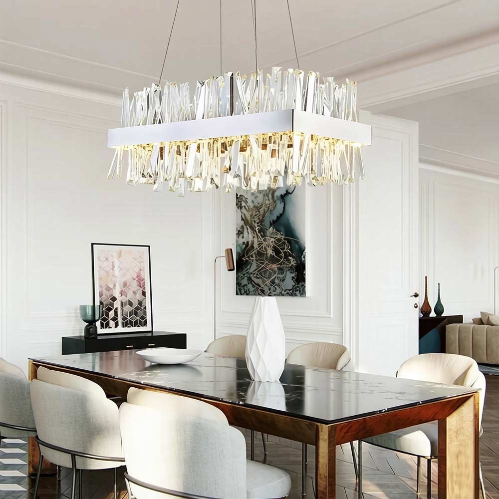 Modern rectangle crystal chandelier – dining room pendant light