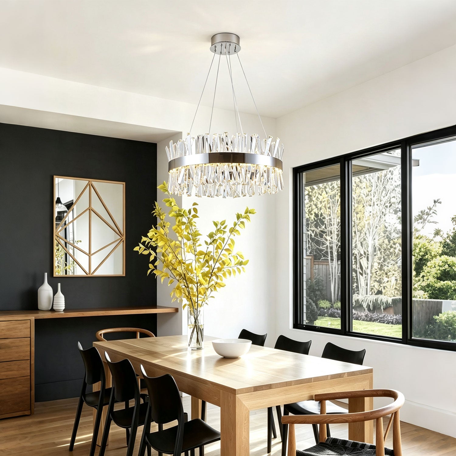 Luxury crystal chandelier for dining room – round LED pendant light